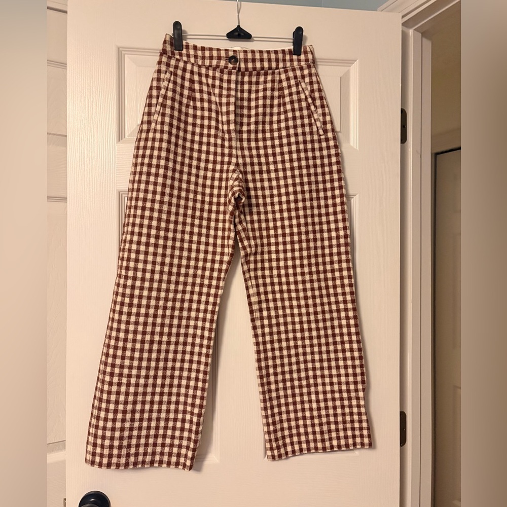 Sezane Martin Crop  Brown and White Gingham print